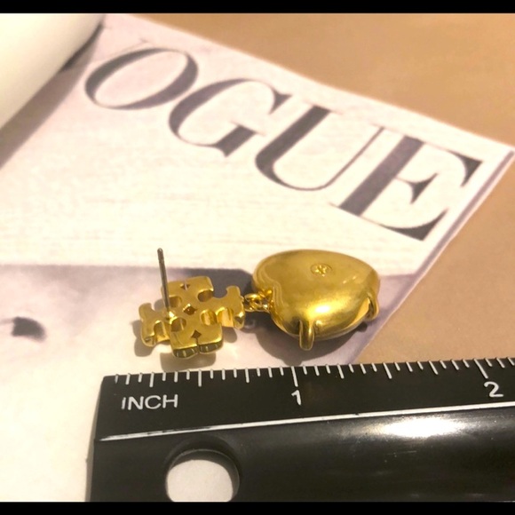 🆕 Tory Burch Authentic Roxanne Crystal Clear Heart Drop Earrings - Picture 13 of 15